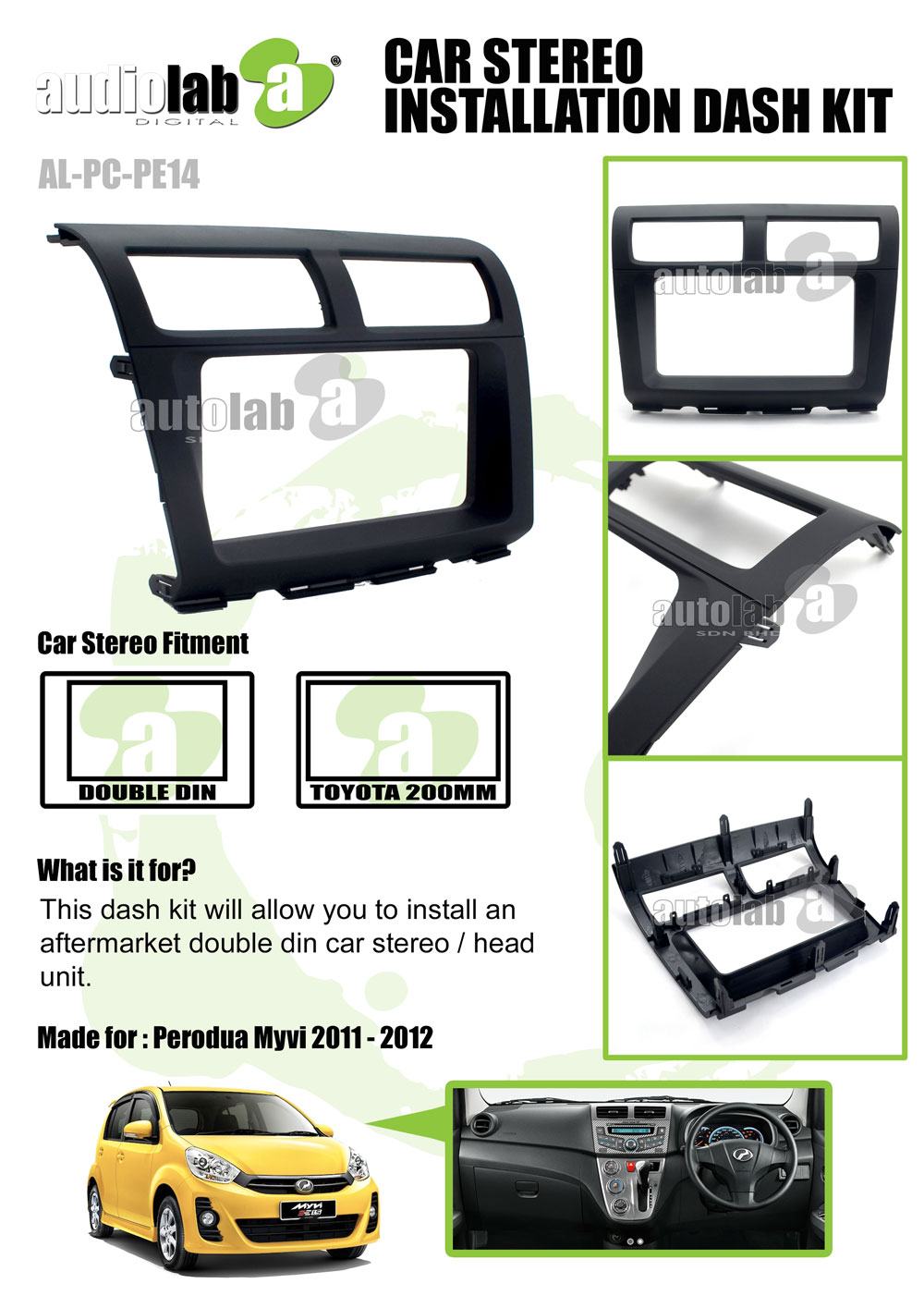 Perodua Myvi 2011 - 2012 Player Casing Dash Kit for Double DIN / Toyota 200mm